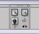 The 7075 provides an isolated DC supply. Output is pre-specified between 96 and 144 volts with a current capacity up to 7.5 amps. Output voltage and current are monitored on two analogue moving coil meters, access is from two 4mm shrouded sockets.