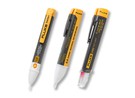 VoltAlert™ AC non-contact voltage testers from Fluke are easy to use — just touch the tip to a terminal strip, outlet, or supply cord. When the tip glows red, you know there’s voltage present. 

Fluke now offers three models of non-contact voltage detectors. With three uniquely designed models, Fluke is sure to have the right voltage detector for you.
