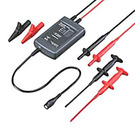 The DP120 differential voltage probe is designed to make measurements on signals with floating reference. The DP120 has two probes with shrouded banana probe tips (one red, one black) and shielded cable for improved noise immunity. Input impedance between each input to shielding BNC is 5 MΩ in parallel with 6 pF. Input impedance between the inputs is 10 MΩ with a capacitance of 5 pF.