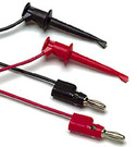 1 pair (red, black) of test leads with multi-stacking 4 mm banana plugs and mini-hooks
Mini-hooks attach to component leads up to 1.5 mm diameter
90 cm long PVC insulated leads
30 V rms or 60 V DC, 5 A
One year warranty