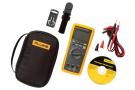 The Fluke 3000FC/TPAK Combo Kit includes the Fluke 3000FC True-rms Wireless Multimeter, TL75 test leads, ToolPak™ magnetic meter hanger, and C35 soft case.